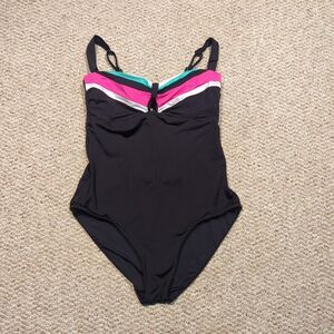 Trina Turk One Piece Swimsuit Swimwear 8 Black Cutout Keyhole Tie Back Bow